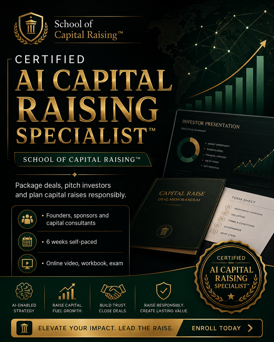 Certified AI Capital Raising Specialist™ certification flyer from the School of Capital Raising™