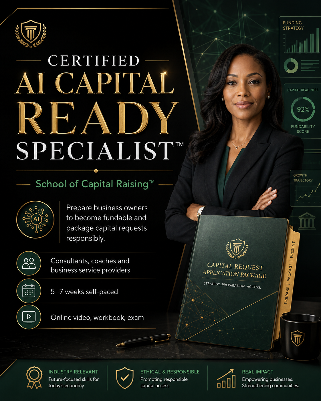 Certified AI Capital Ready Specialist™ certification flyer from the School of Capital Raising™