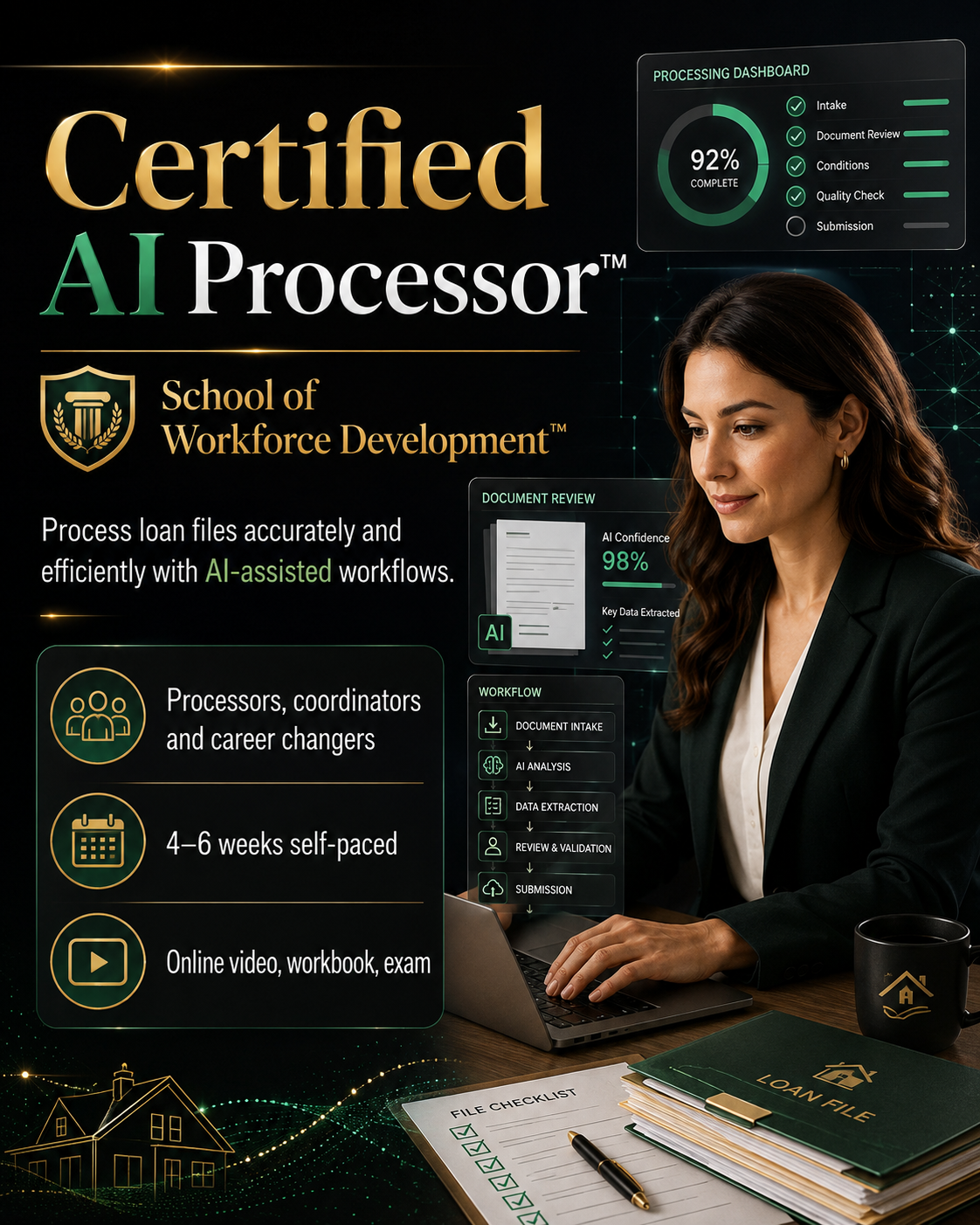 Certified AI Processor™ certification flyer from the School of Workforce Development™